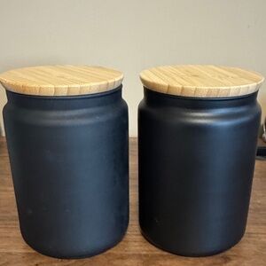 IKEA Black Ceramic Canisters with Bamboo Lids